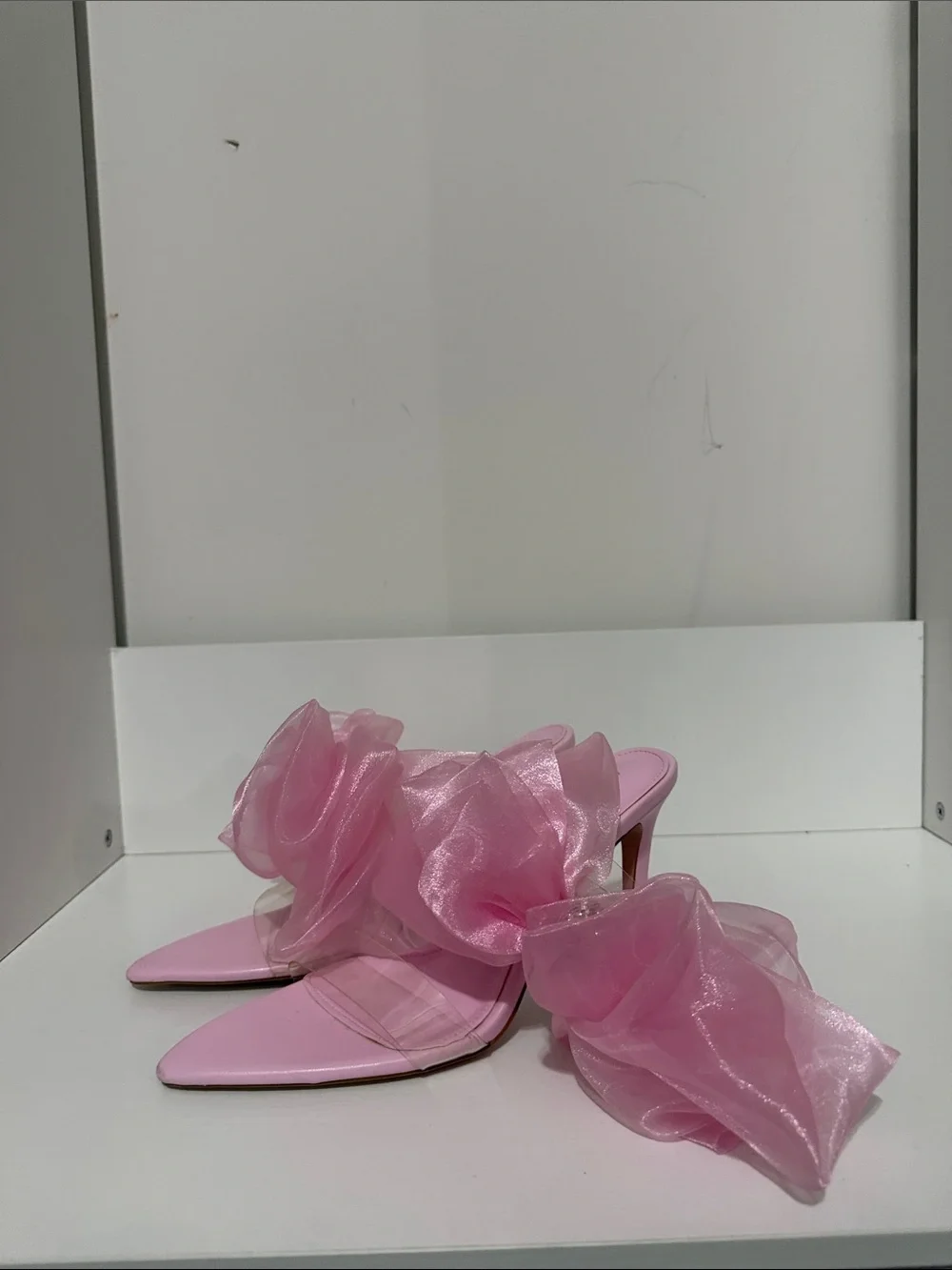 Pink Organza Floral Stiletto Mules - Picture 2 of 5